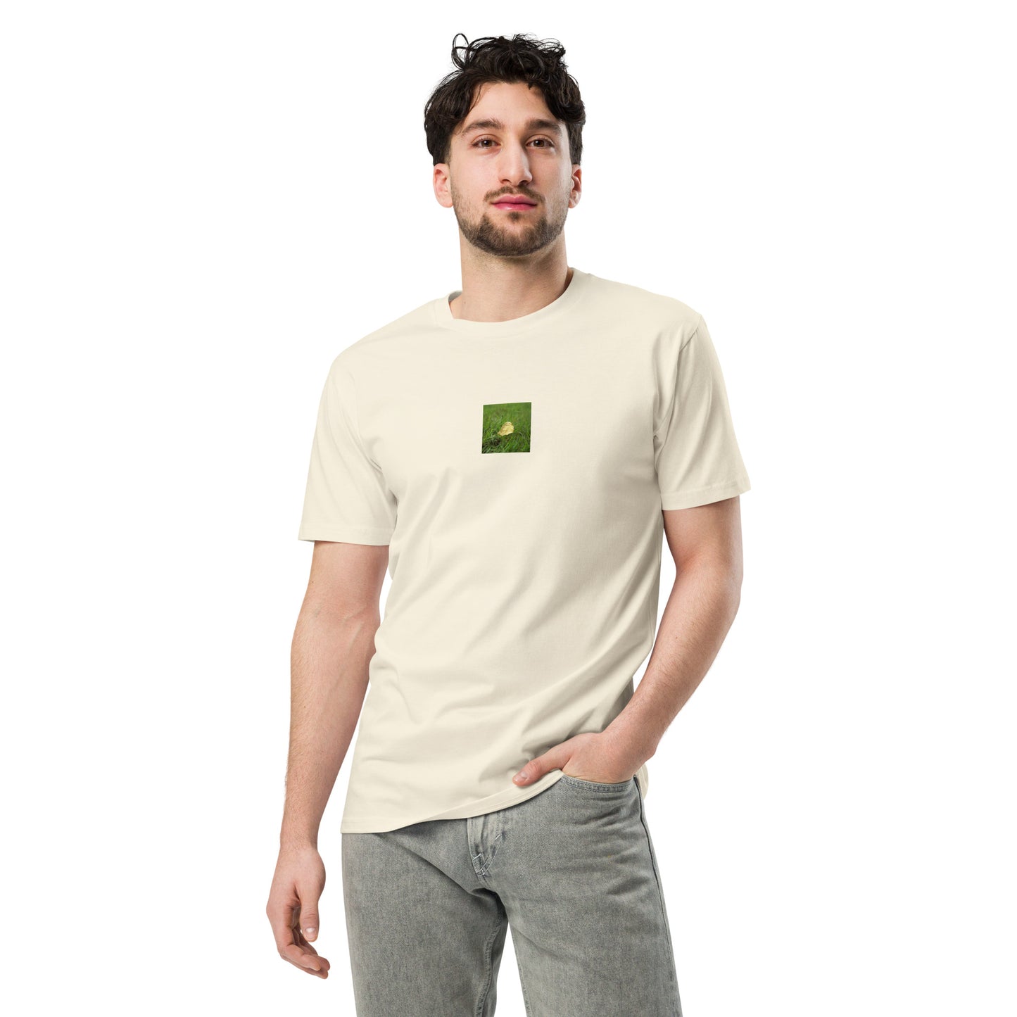 Yellow Fallen Leaf Botanical Art – Unisex Premium T-Shirt, Natural, Front View