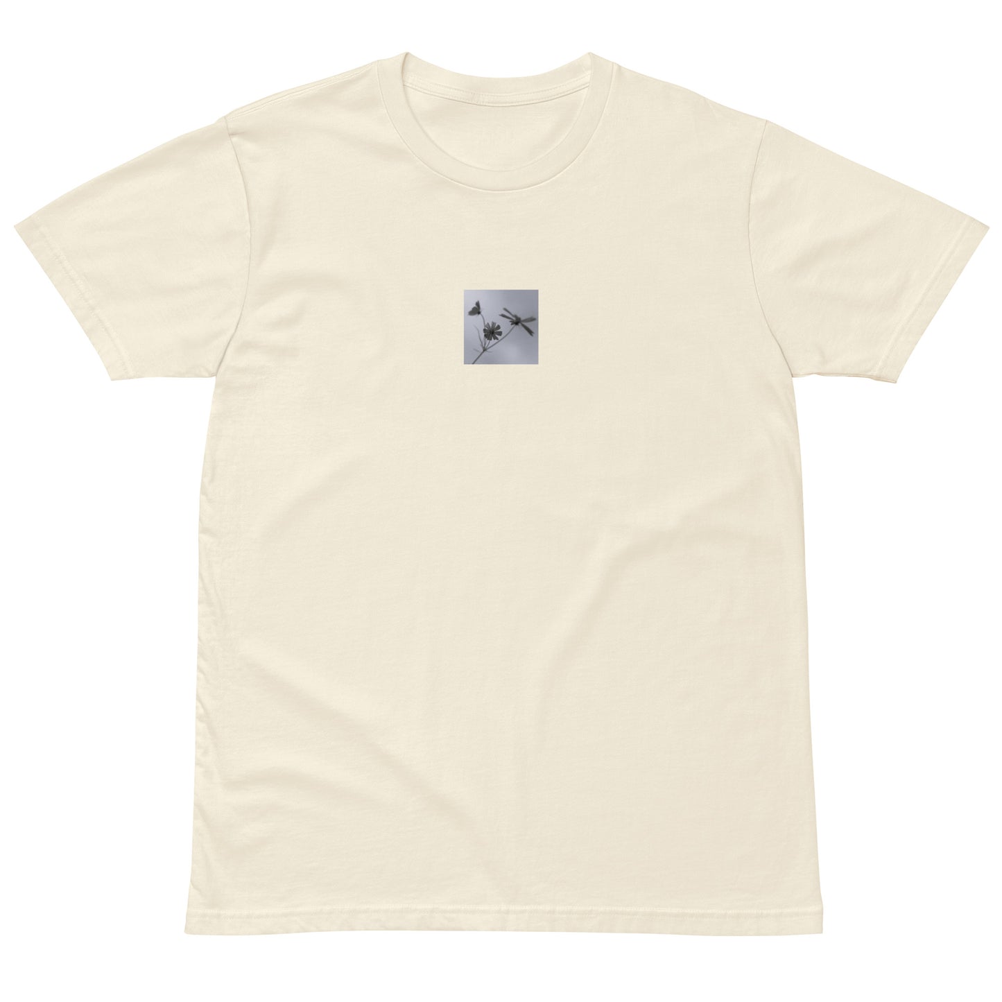 Three Cosmos Flowers Botanical B&W Art – Unisex Premium T-Shirt, Natural, Front View