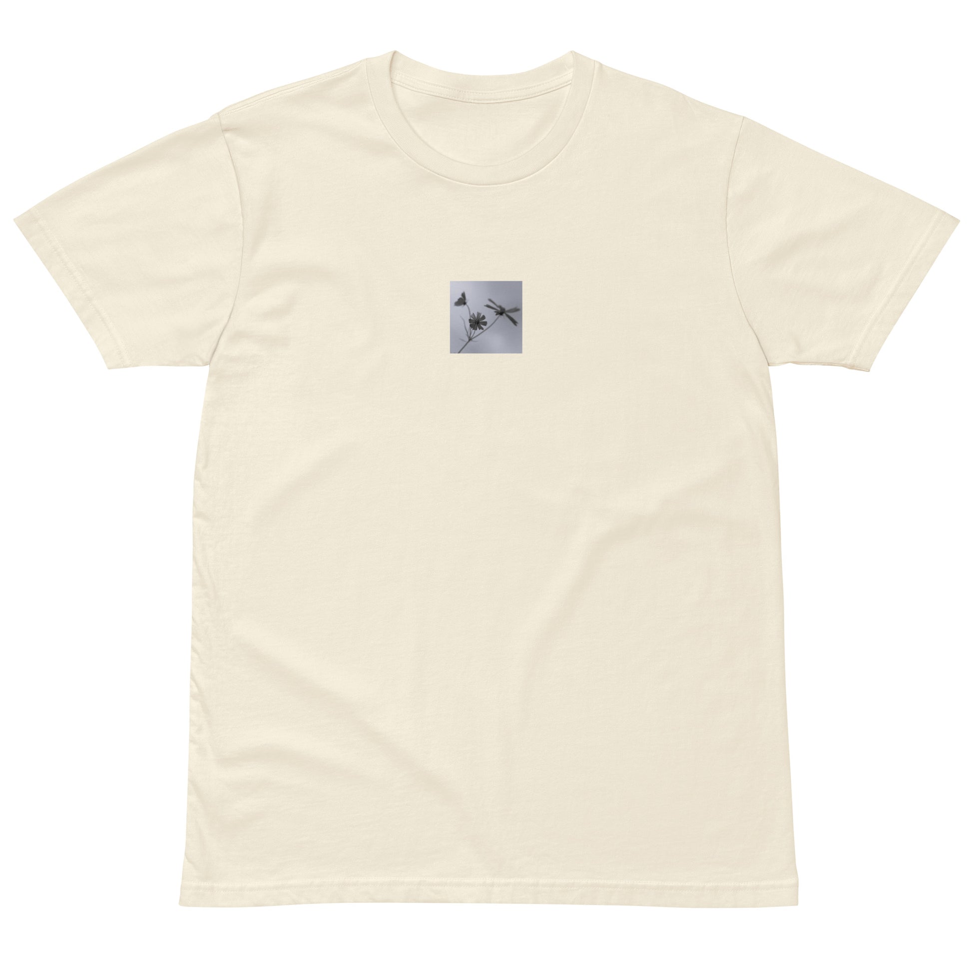 Three Cosmos Flowers Botanical B&W Art – Unisex Premium T-Shirt, Natural, Front View