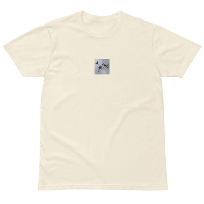 Three Cosmos Flowers Botanical B&W Art – Unisex Premium T-Shirt, Natural, Front View