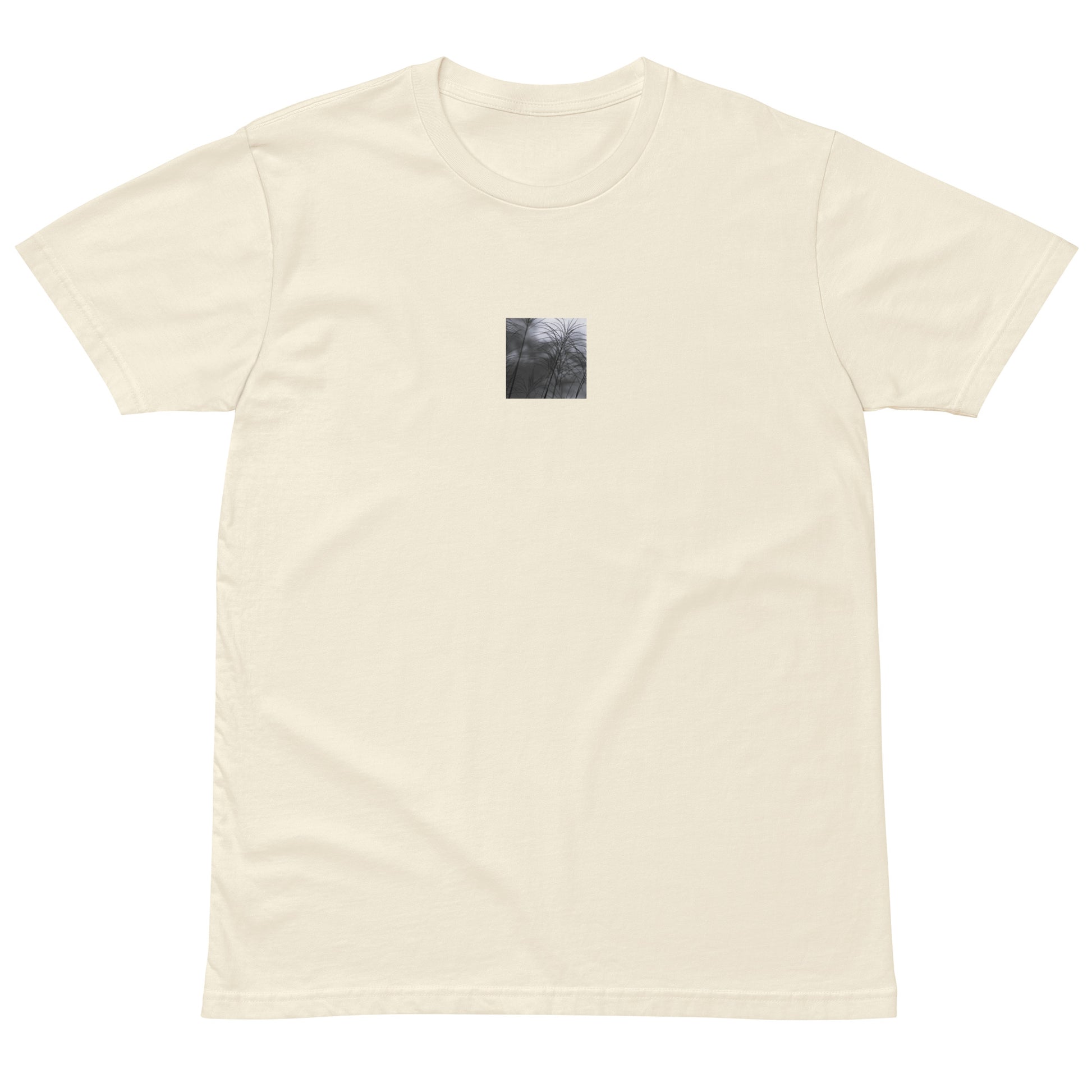 Silver Grass Cluster Botanical B&W Art – Unisex Premium T-Shirt, Natural, Front View
