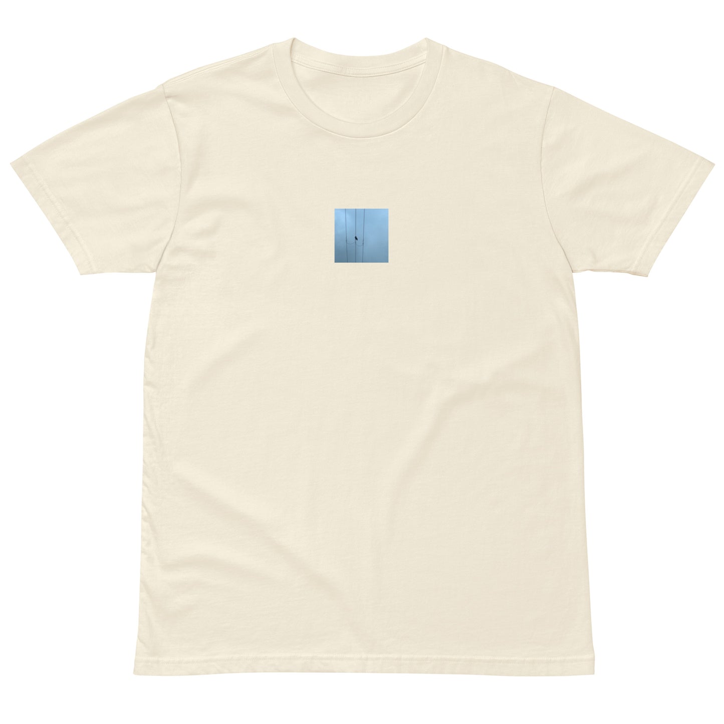 Crow and Power Lines Art – Premium T-Shirt, Natural, Lifestyle View