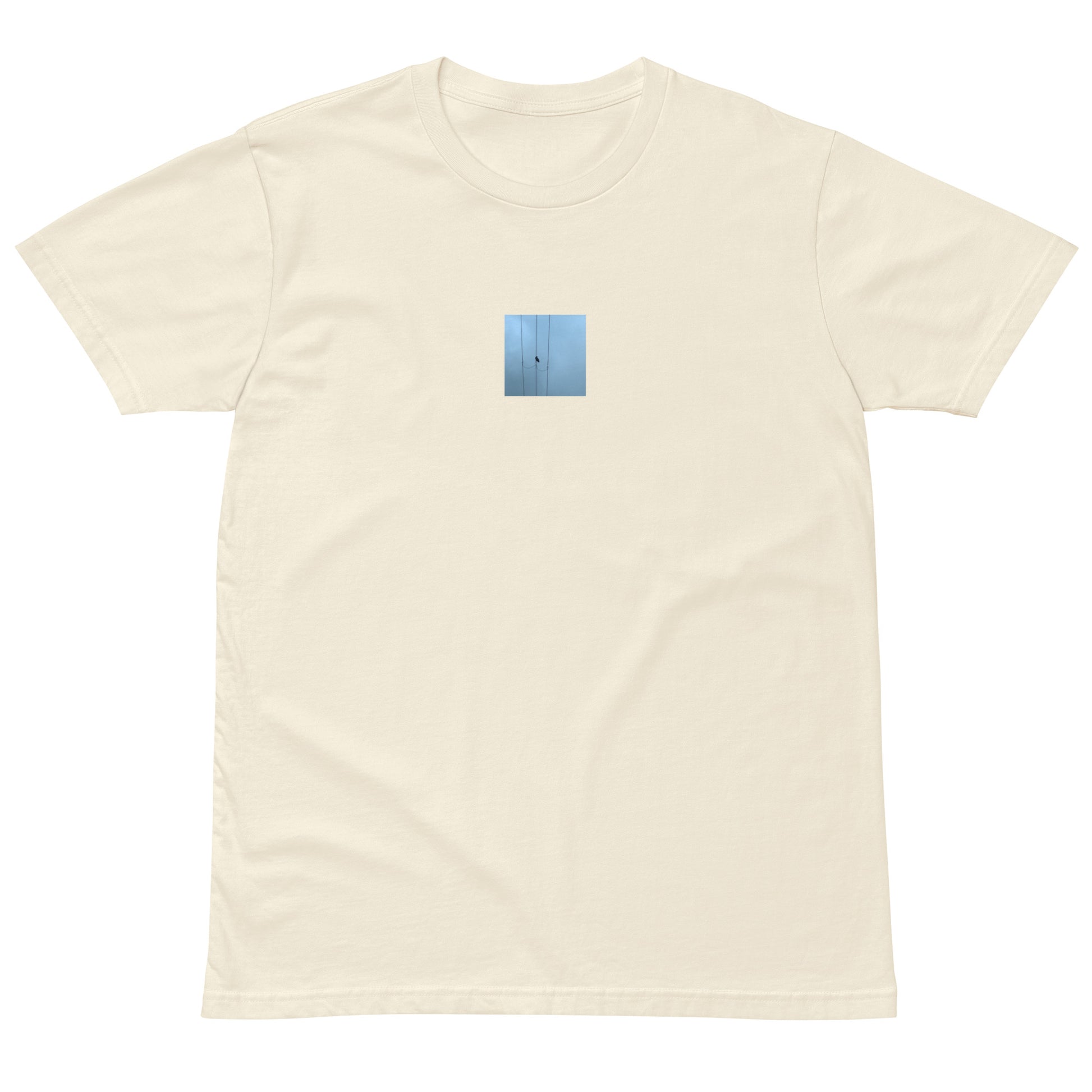 Crow and Power Lines Art – Premium T-Shirt, Natural, Lifestyle View