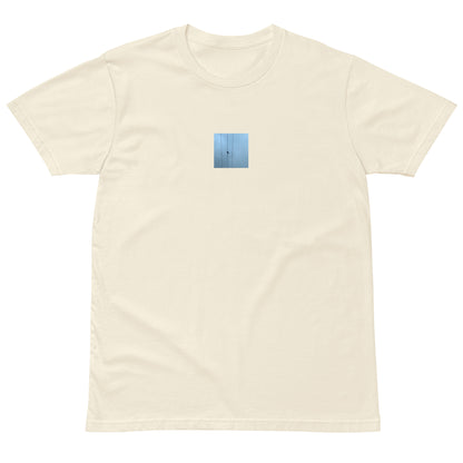 Crow and Power Lines Art – Premium T-Shirt, Natural, Lifestyle View