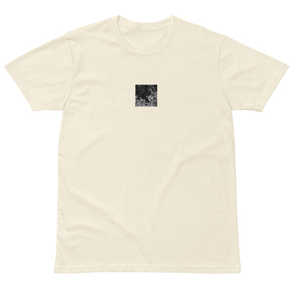 Cherry Blossom Petals on Water Surface (B&W) - Premium T-Shirt, Natural, Front View