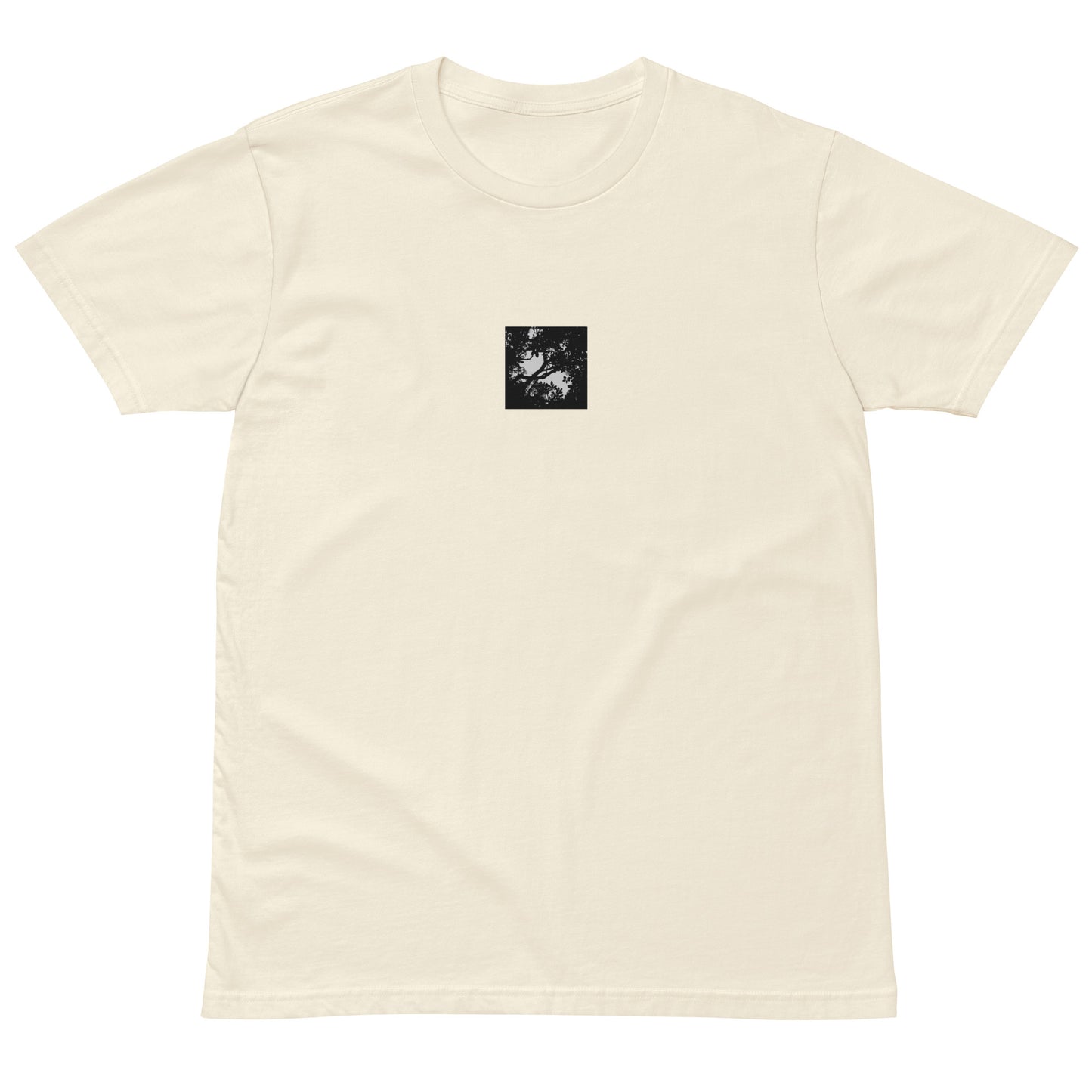Minimalist mode style unisex premium natural t-shirt with a 'Forest' black and white photo print / モードストリート系ユニセックス・プレミアムTシャツ（ナチュラル）、フロントに「森」のモノクロ写真プリント（Tシャツ）