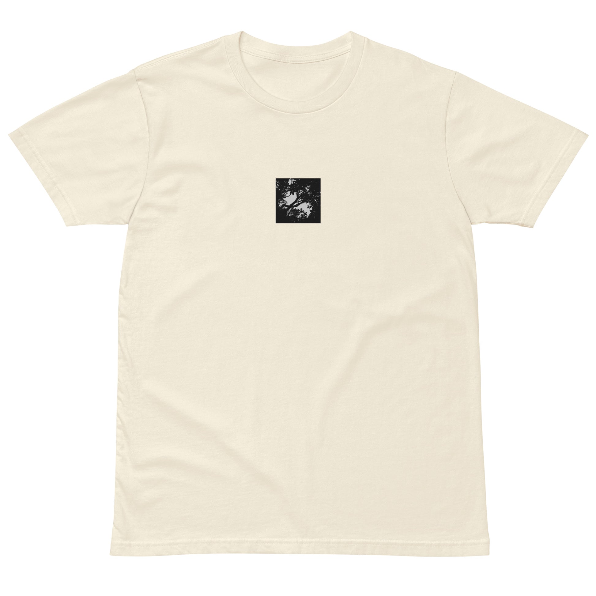 Minimalist mode style unisex premium natural t-shirt with a 'Forest' black and white photo print / モードストリート系ユニセックス・プレミアムTシャツ（ナチュラル）、フロントに「森」のモノクロ写真プリント（Tシャツ）