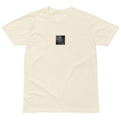 Minimalist streetwear style premium T-shirt in natural featuring the 'Rain (B&W)' photo art on the front. / モードストリート系プレミアムTシャツ（ナチュラル）フロントに「雨（モノクロ）」のフォトアートを配したデザイン。