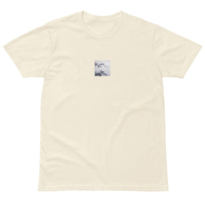 Minimalist streetwear style premium T-shirt in natural featuring the 'Botanical (B&W)' photo art on the front. / モードストリート系プレミアムTシャツ（ナチュラル）フロントに「ボタニカル (モノクロ)」のフォトアートを配したデザイン。