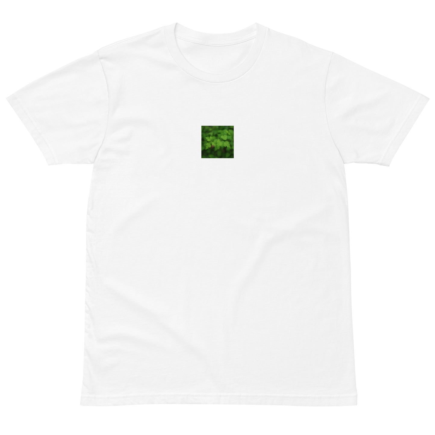 Premium T-Shirt in White – plants botanical art print, detail view
