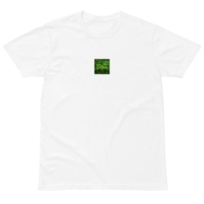 Premium T-Shirt in White – plants botanical art print, detail view
