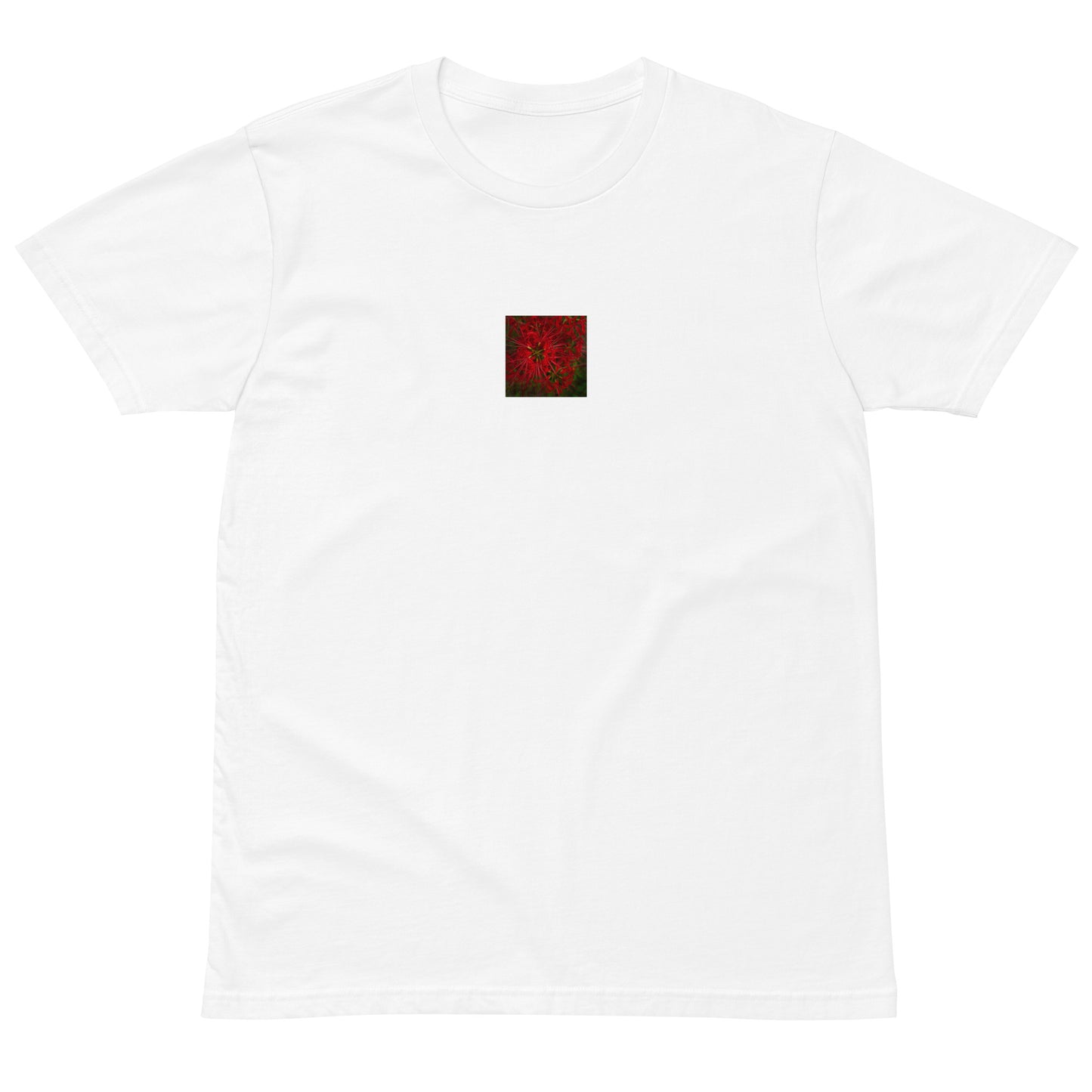 Red Spider Lily Botanical Art – Unisex Premium T-Shirt, White, Front View