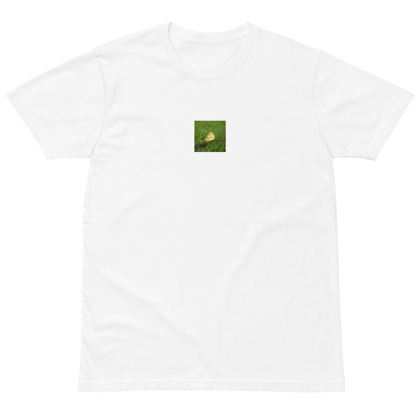 Yellow Fallen Leaf Botanical Art – Unisex Premium T-Shirt, White, Front View