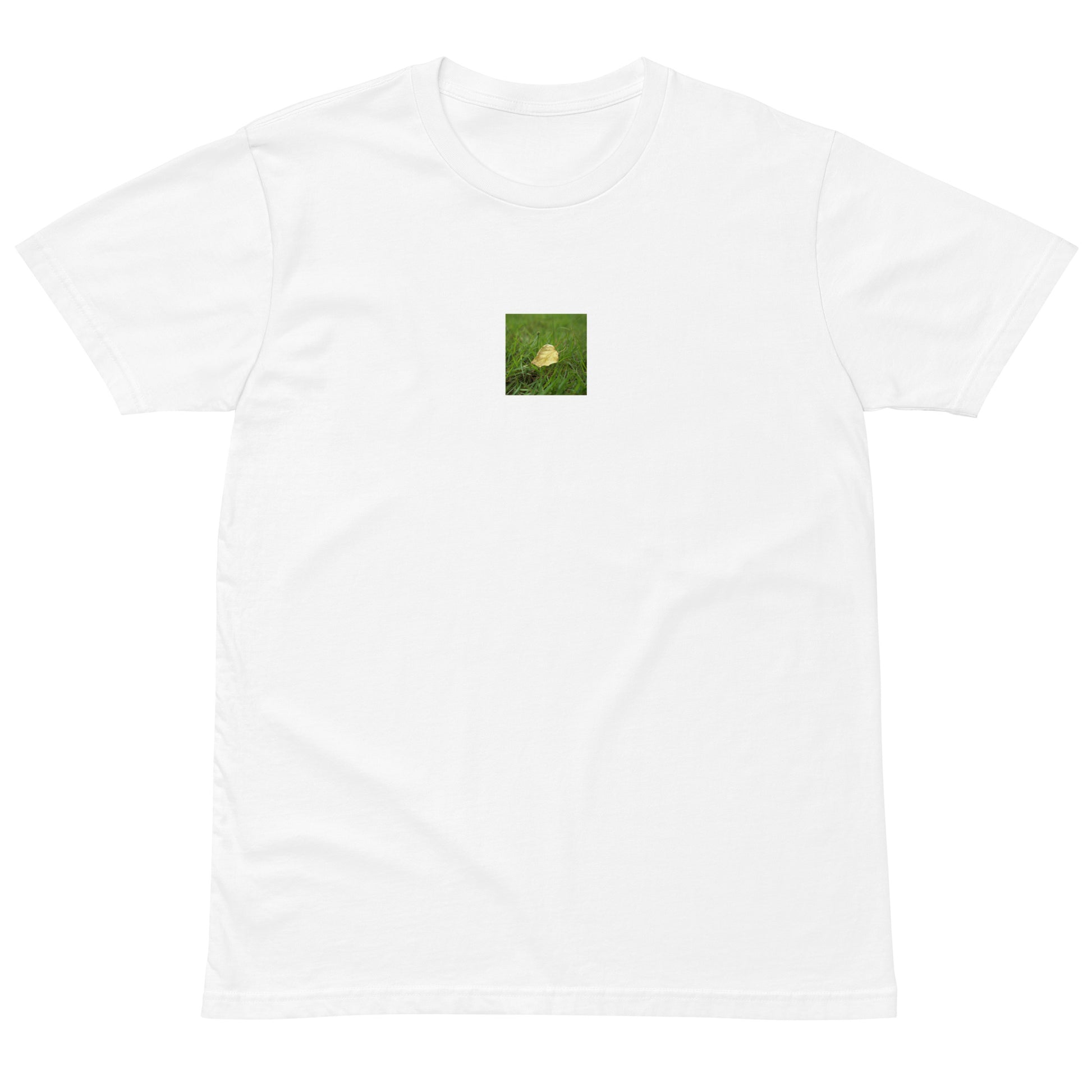 Yellow Fallen Leaf Botanical Art – Unisex Premium T-Shirt, White, Front View