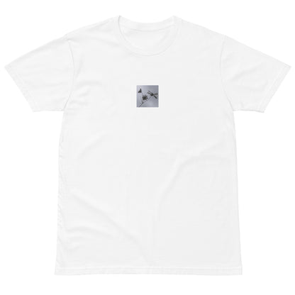 Three Cosmos Flowers Botanical B&W Art – Unisex Premium T-Shirt, White, Front View