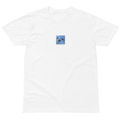Three Cosmos Flowers Botanical Art – Unisex Premium T-Shirt, White, Front View