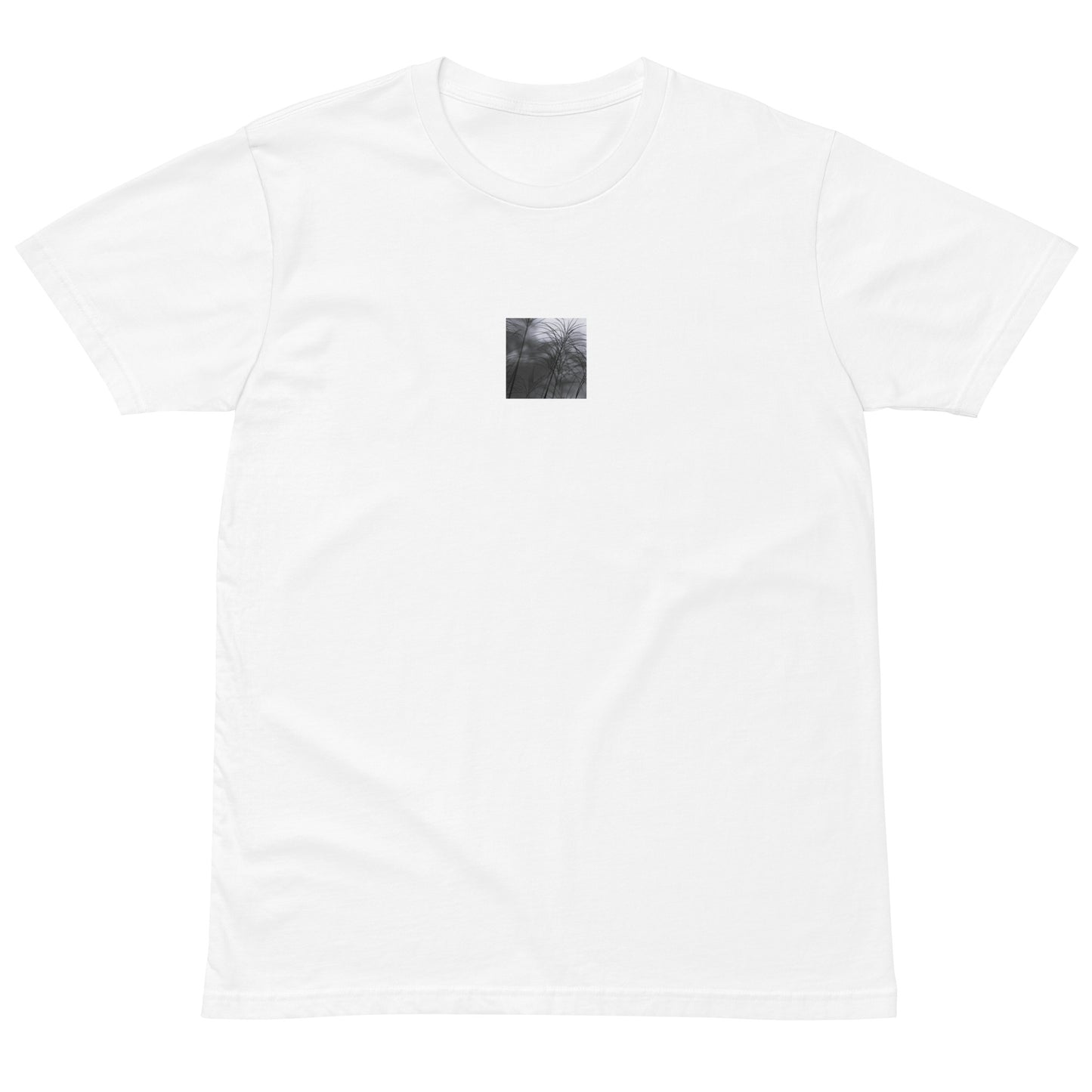 Silver Grass Cluster Botanical B&W Art – Unisex Premium T-Shirt, White, Front View