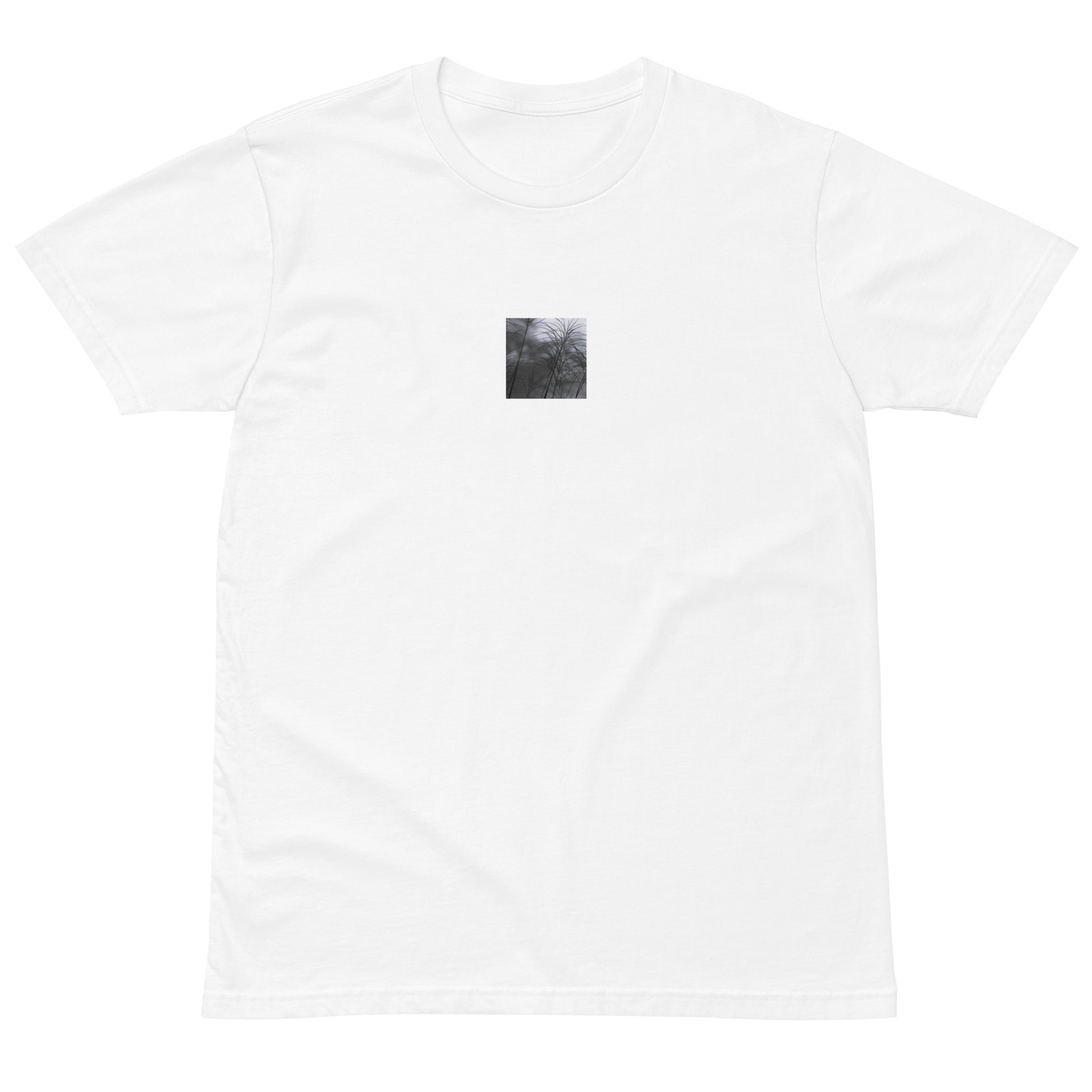 Silver Grass Cluster Botanical B&W Art – Unisex Premium T-Shirt, White, Front View