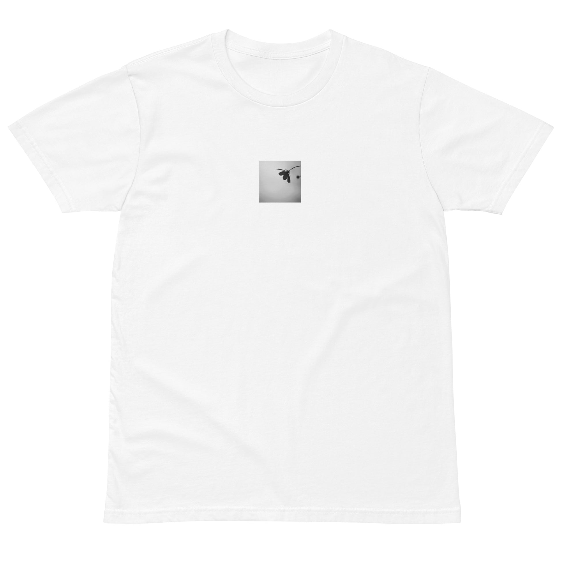Cosmos Flower Botanical B&W Art – Unisex Premium T-Shirt, White, Front View