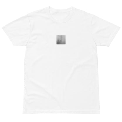 Crow and Power Lines B&W Art – Premium T-Shirt, White, Front View