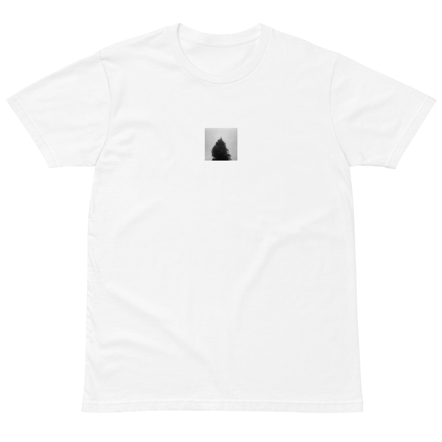 Fog and Trees (B&W) Art – Premium T-Shirt, White, Front View