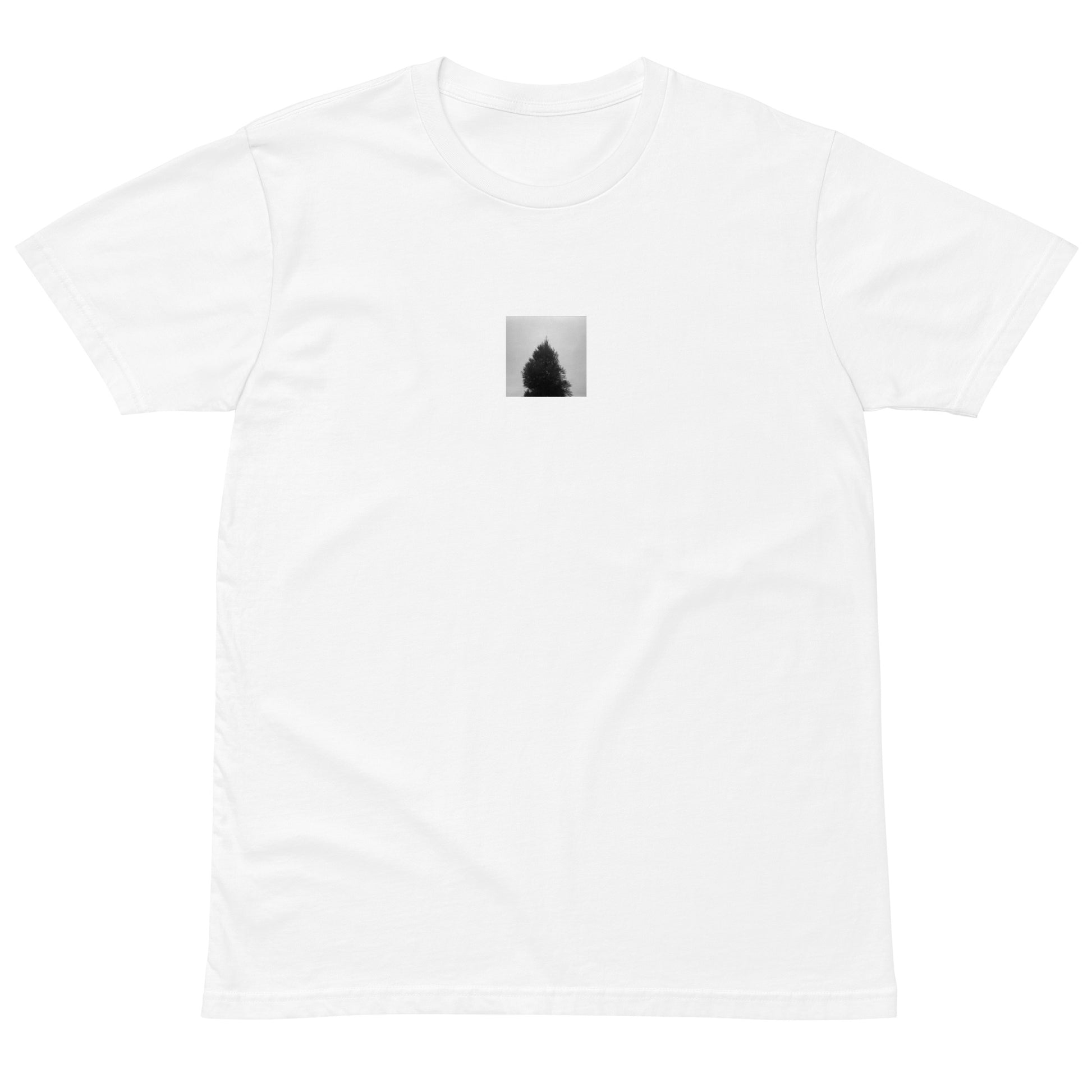 Fog and Trees (B&W) Art – Premium T-Shirt, White, Front View