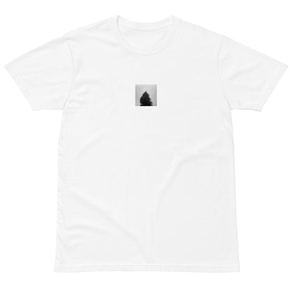 Fog and Trees (B&W) Art – Premium T-Shirt, White, Front View