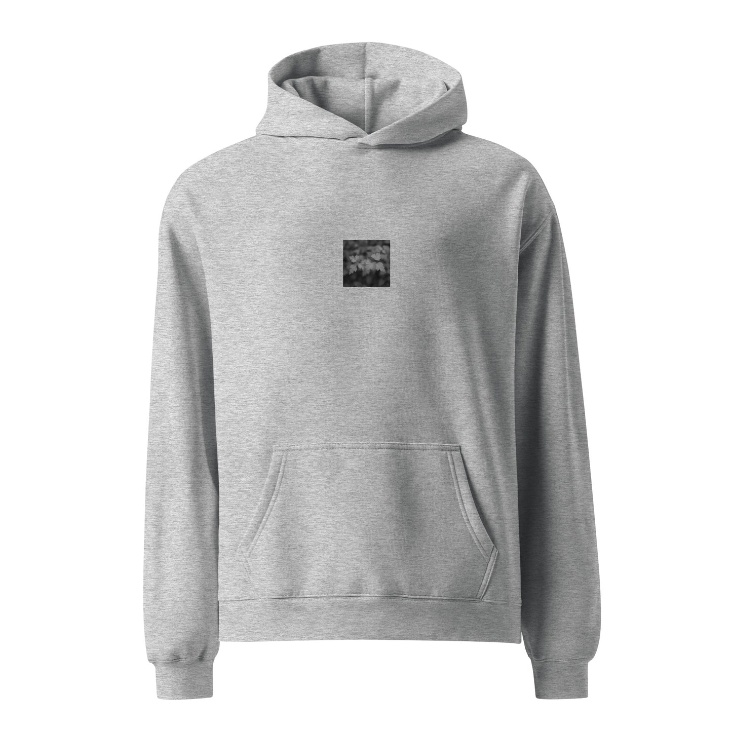 【Athletic Heather】
Minimalist mode style oversized athletic heather hoodie with a 'plants' black and white botanical art print on the front / モードストリート系オーバーサイズパーカー（アスレチックヘザー）、フロントに「植物」のモノクロアートプリント（プルオーバー）
