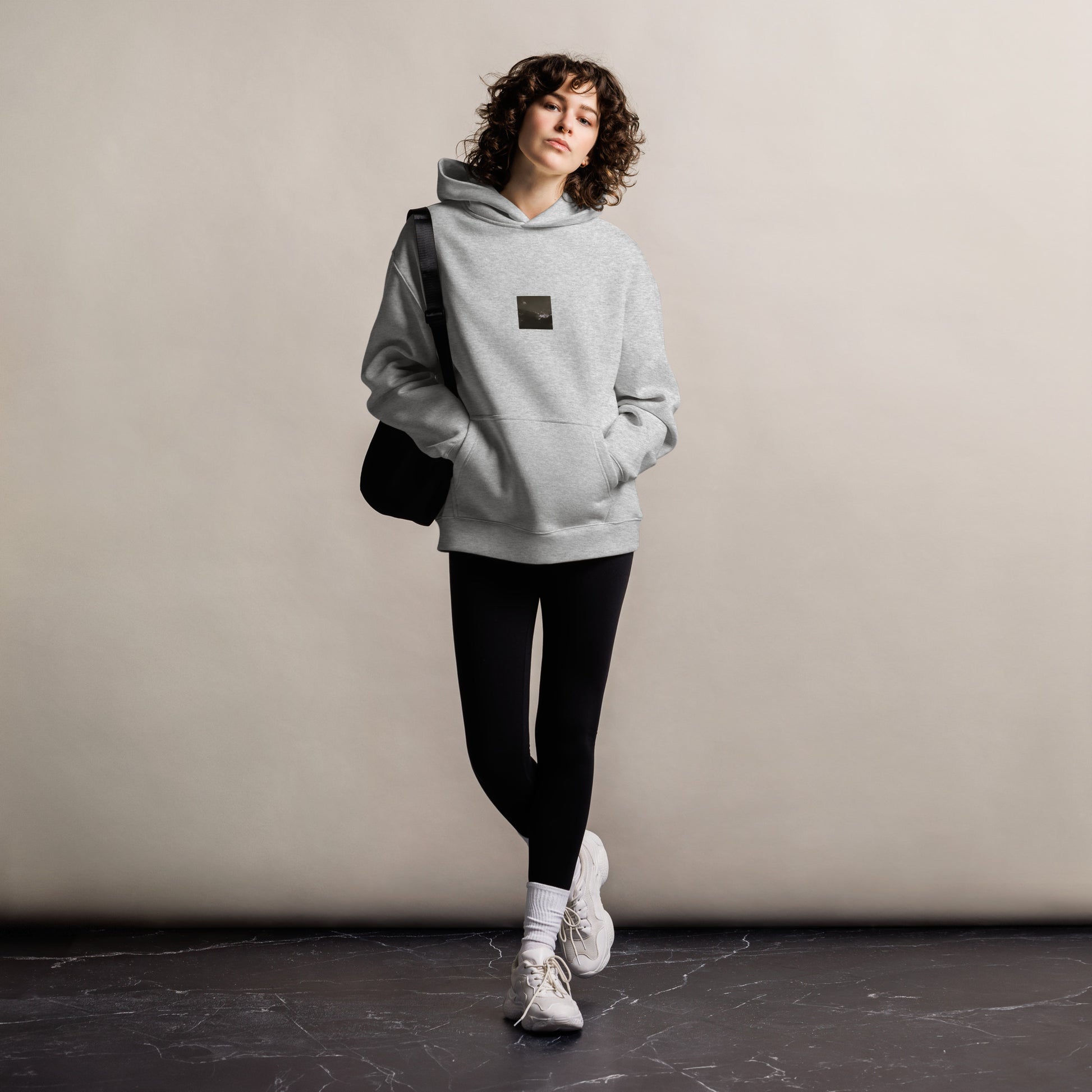Light Rays through Clouds (B&W) - Oversized Hoodie, Athletic Heather, Front View
