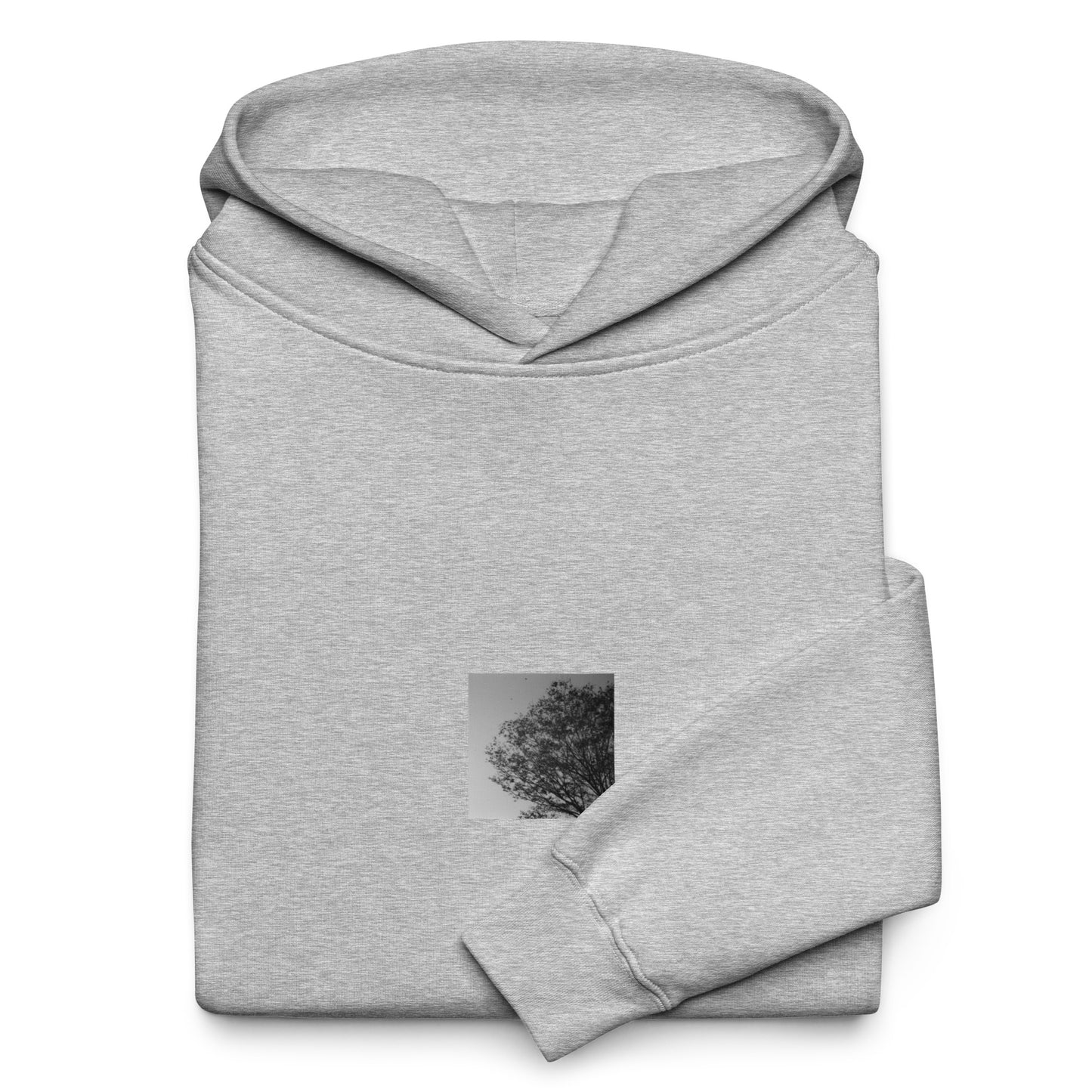 【Athletic Heather】
Minimalist mode style oversized athletic heather hoodie with a 'Tree and Wind' black and white photo print on the front / モードストリート系オーバーサイズパーカー（アスレチックヘザー）、フロントに「木と風」のモノクロ写真プリント（プルオーバー）