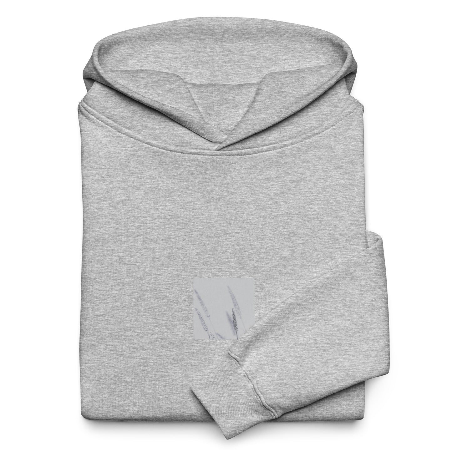 Minimalist mode style unisex oversized premium athletic heather hoodie with a 'Foxtail Grass' black and white botanical art print on the front / モードストリート系ユニセックス・プレミアムオーバーサイズパーカー（アスレチックヘザー）、フロントに「フォックステールグラス」のモノクロボタニカルアートプリント