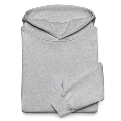 Minimalist mode style unisex oversized premium athletic heather hoodie with a 'Foxtail Grass' black and white botanical art print on the front / モードストリート系ユニセックス・プレミアムオーバーサイズパーカー（アスレチックヘザー）、フロントに「フォックステールグラス」のモノクロボタニカルアートプリント