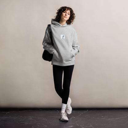 Minimalist mode style unisex premium athletic heather oversized hoodie with a 'Vines Entangled on a Utility Pole' photo print / モードストリート系ユニセックス・プレミアム・オーバーサイズパーカー（アスレチックヘザー）、フロントに「電柱に絡まるツル」の写真プリント（パーカー）