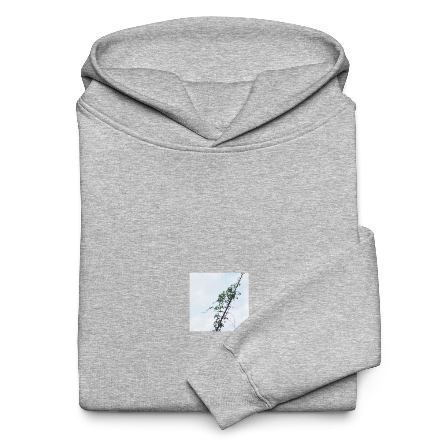 Minimalist mode style unisex premium athletic heather oversized hoodie with a 'Vines Entangled on a Utility Pole' photo print / モードストリート系ユニセックス・プレミアム・オーバーサイズパーカー（アスレチックヘザー）、フロントに「電柱に絡まるツル」の写真プリント（パーカー）