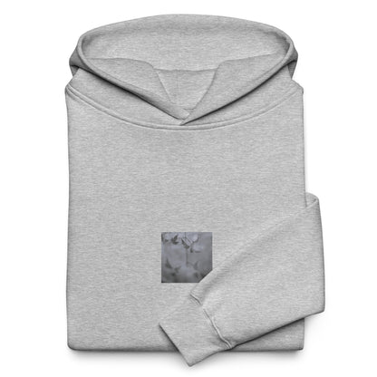 Minimalist mode style unisex premium athletic heather oversized hoodie with a 'Water Surface & Leaves' black and white photo print / モードストリート系ユニセックス・プレミアム・オーバーサイズパーカー（アスレチックヘザー）、フロントに「水面と葉」のモノクロ写真プリント（パーカー）