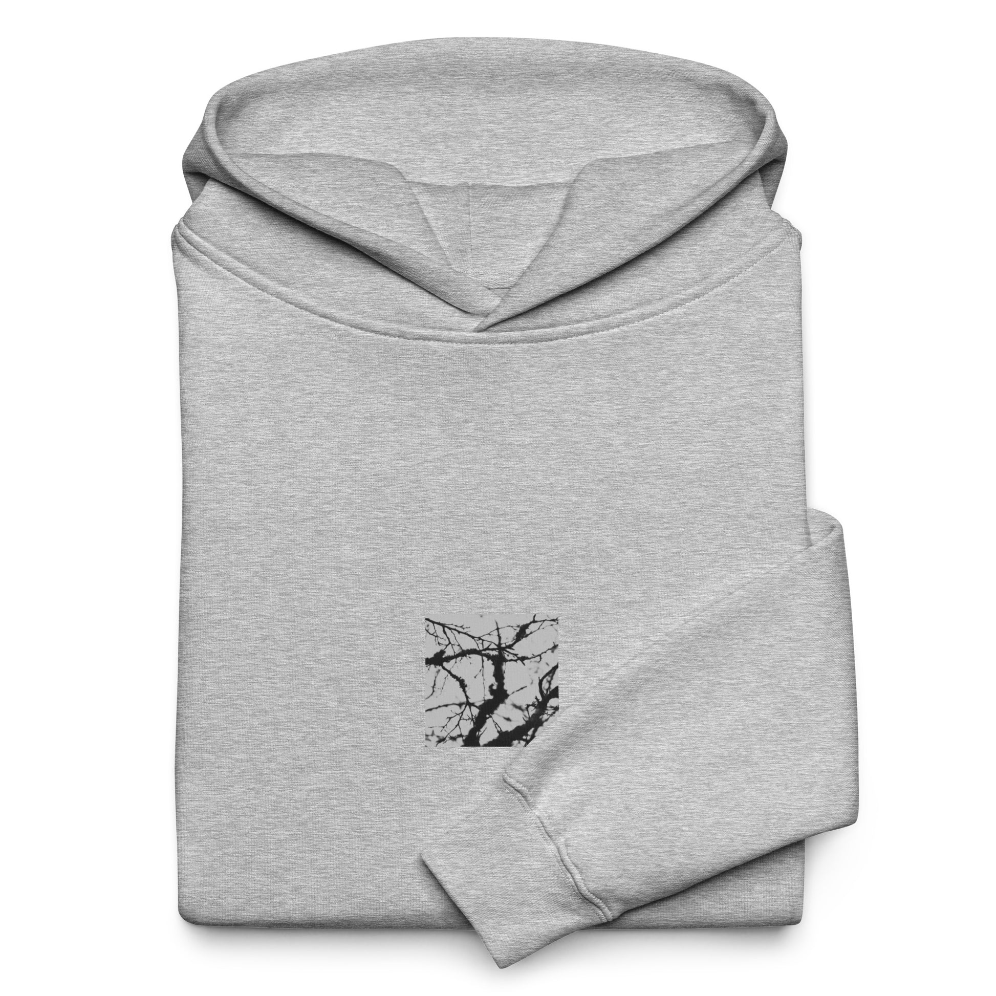 Minimalist mode style unisex athletic heather oversized hoodie with a 'Bare Tree' black and white photo print / モードストリート系ユニセックス・アスレチックヘザー・オーバーサイズパーカー、フロントに「Bare Tree（枯れ木）」のモノクロ写真プリント（パーカー）