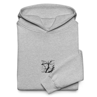 Minimalist mode style unisex athletic heather oversized hoodie with a 'Bare Tree' black and white photo print / モードストリート系ユニセックス・アスレチックヘザー・オーバーサイズパーカー、フロントに「Bare Tree（枯れ木）」のモノクロ写真プリント（パーカー）