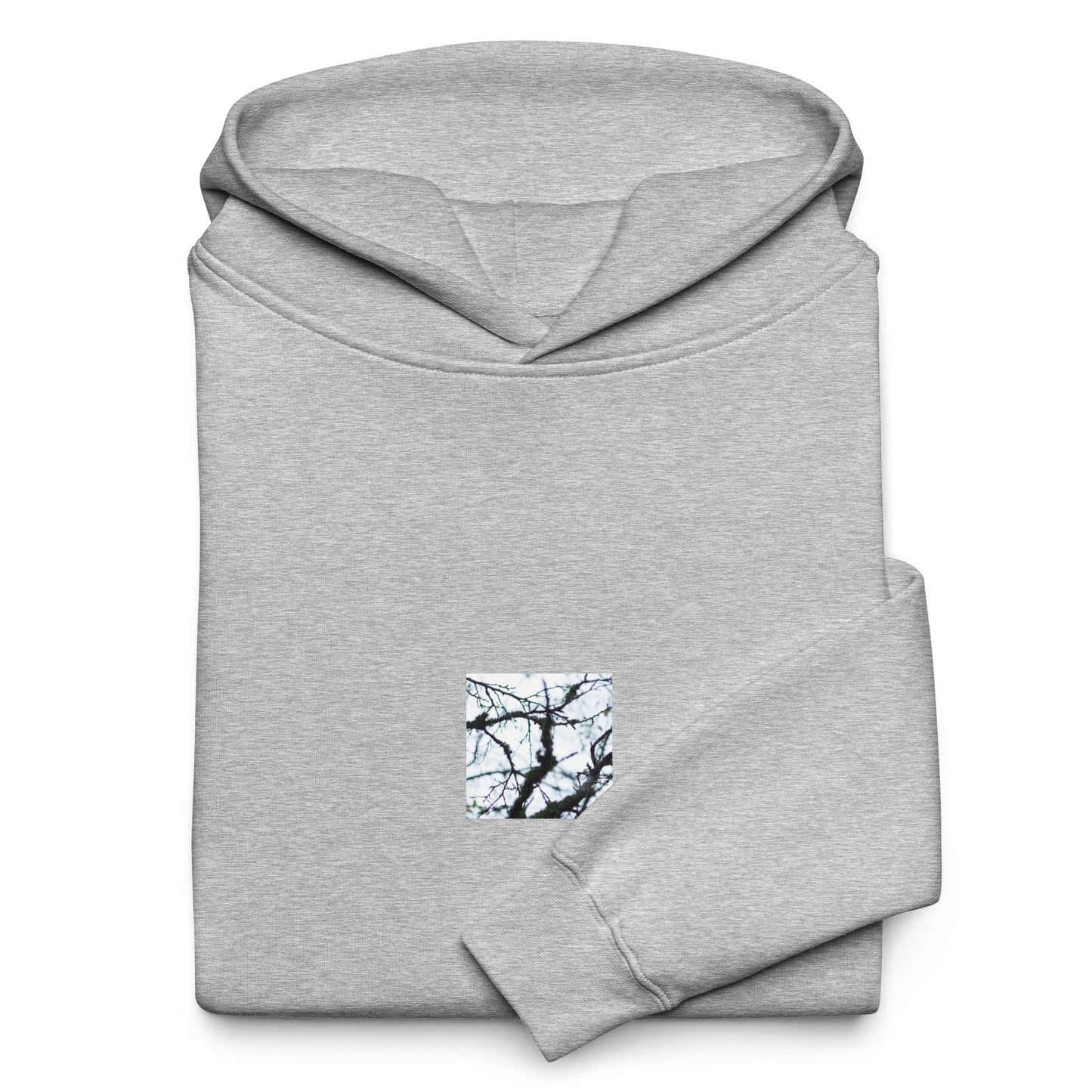 Minimalist mode style unisex athletic heather oversized hoodie with a 'Bare Tree' art print / モードストリート系ユニセックス・アスレチックヘザー・オーバーサイズパーカー、フロントに「Bare Tree（枯れ木）」のアートプリント（パーカー）