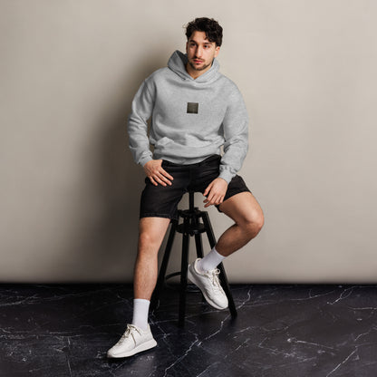 Minimalist streetwear style oversized hoodie in athletic heather featuring the 'Sea and Sunshine (B&W)' photo art on the front. / モードストリート系オーバーサイズフーディー（アスレチックヘザー）フロントに「海と太陽（モノクロ）」のフォトアートを配したデザイン。