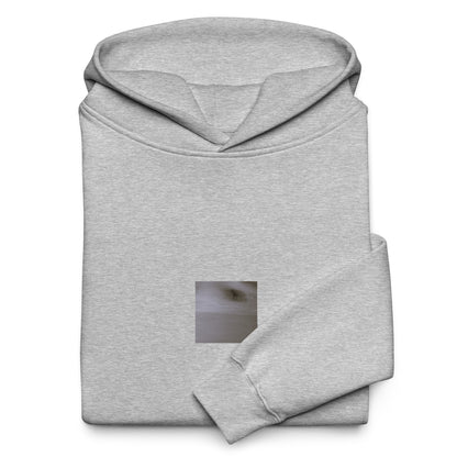 Minimalist streetwear style oversized hoodie in athletic heather featuring the 'Cat (B&W)' photo art on the front. / モードストリート系オーバーサイズフーディー（アスレチックヘザー）フロントに「猫（モノクロ）」のフォトアートを配したデザイン。