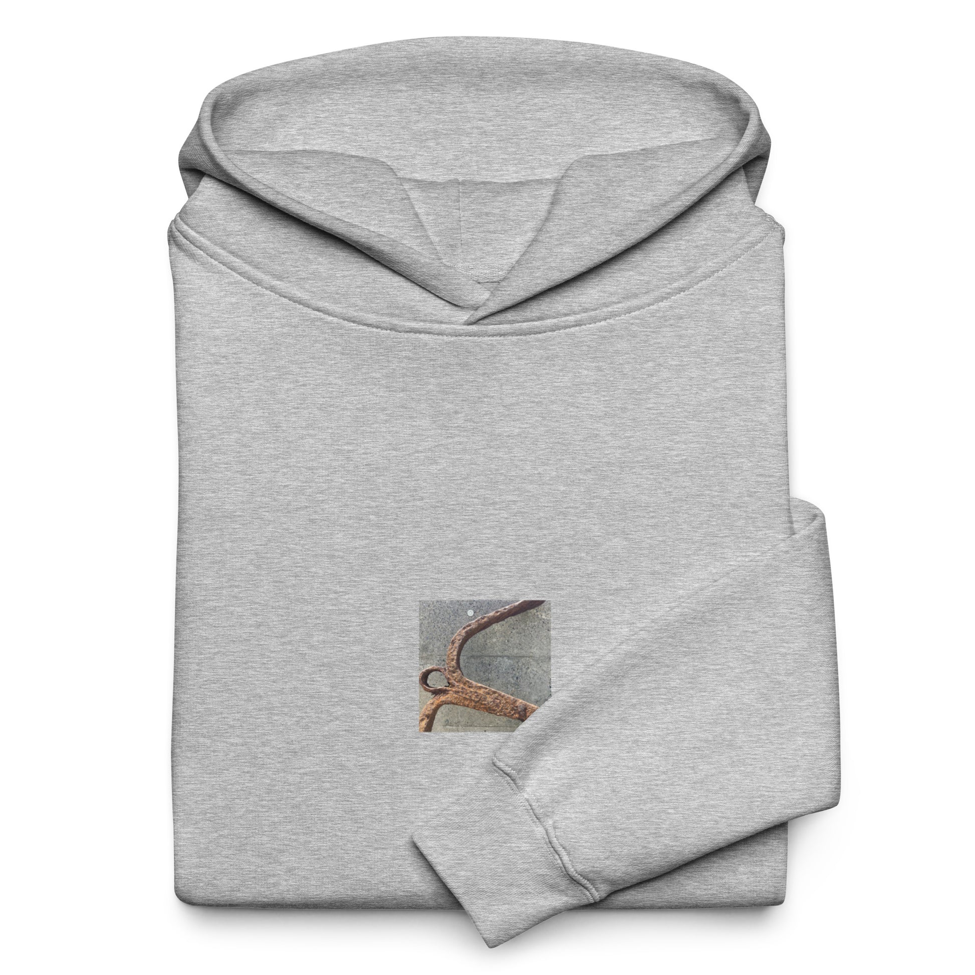 Minimalist streetwear style oversized hoodie in athletic heather featuring the 'Anchor' photo art on the front. / モードストリート系オーバーサイズフーディー（アスレチックヘザー）フロントに「アンカー（錨）」のフォトアートを配したデザイン。