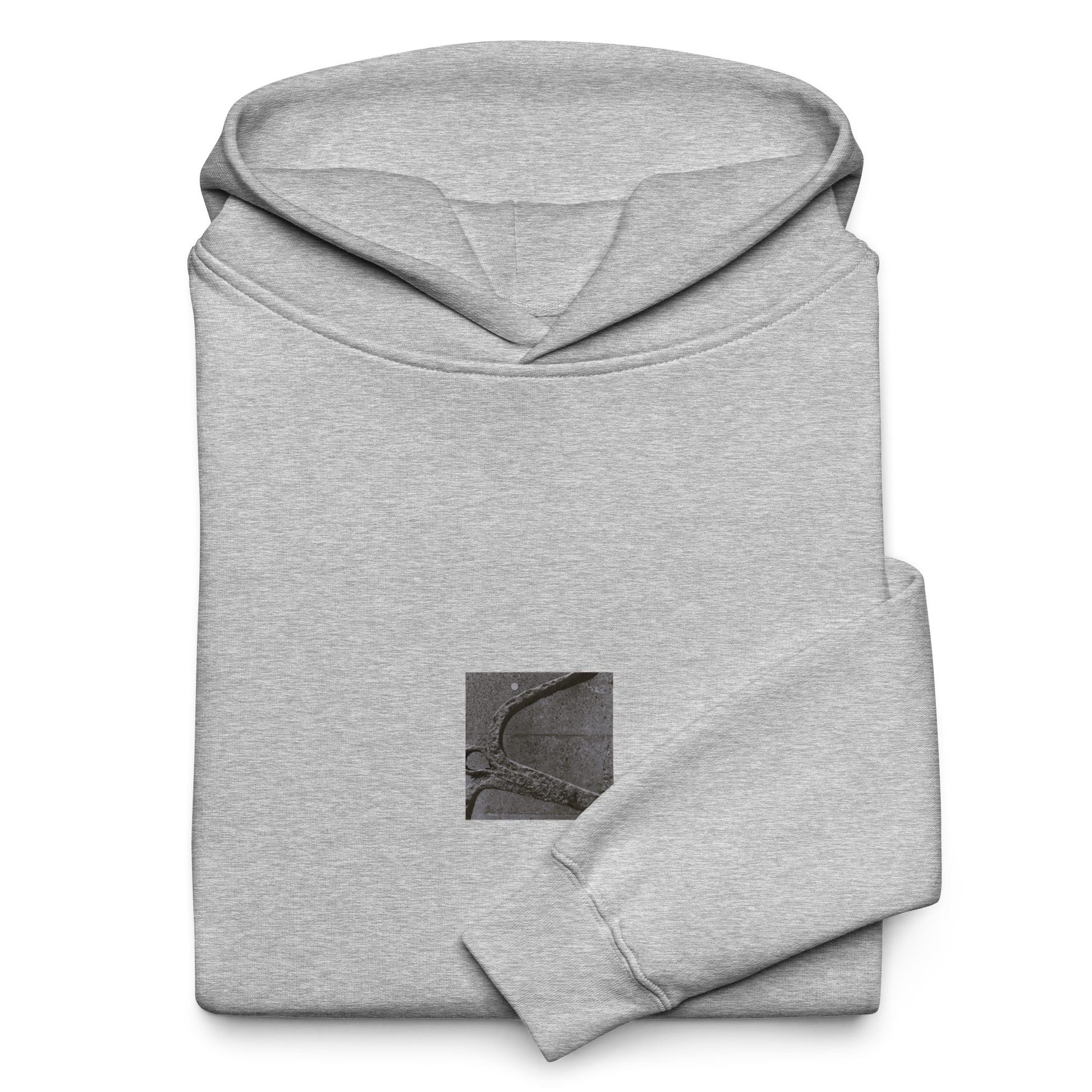 Minimalist streetwear style oversized hoodie in athletic heather featuring the 'Anchor (B&W)' photo art on the front. / モードストリート系オーバーサイズフーディー（アスレチックヘザー）フロントに「アンカー（錨・モノクロ）」のフォトアートを配したデザイン。