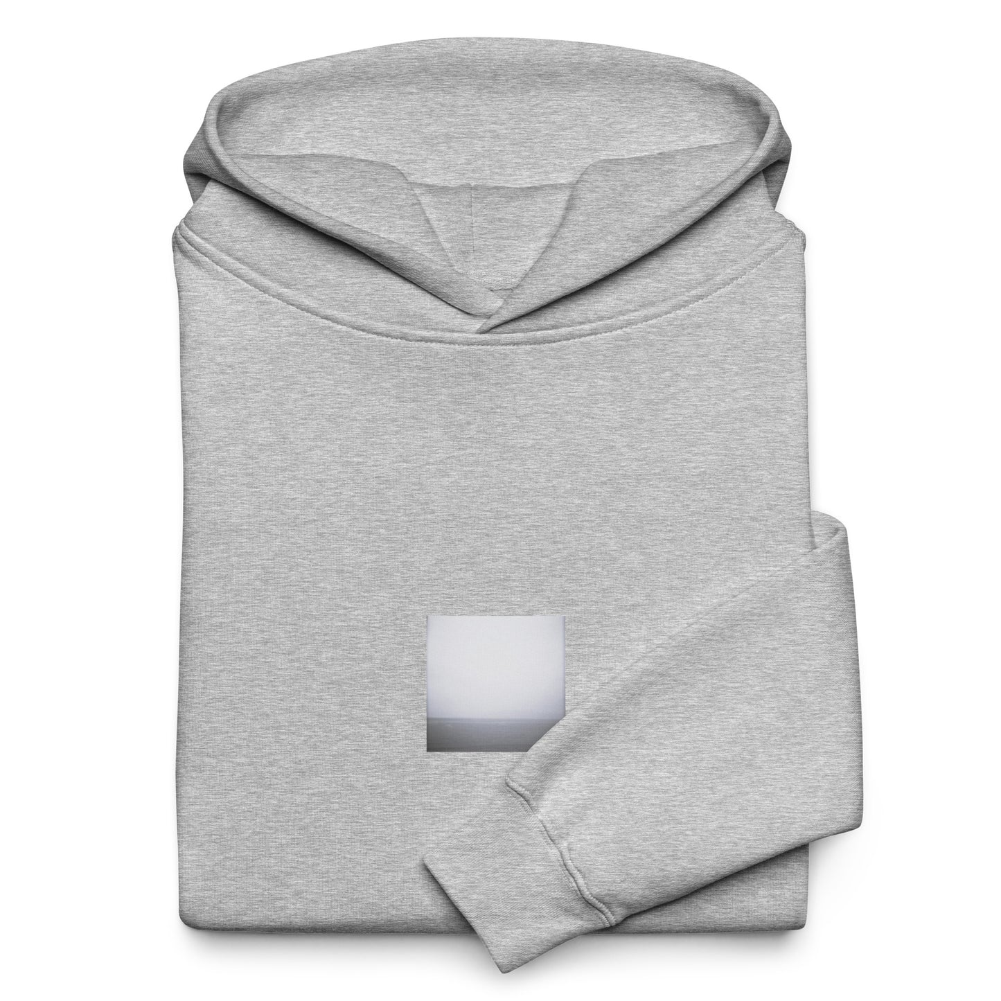 Minimalist streetwear style oversized hoodie in athletic heather featuring the 'Ocean Horizon (B&W)' photo art on the front. / モードストリート系オーバーサイズフーディー（アスレチックヘザー）フロントに「オーシャンホライズン (モノクロ)」のフォトアートを配したデザイン。