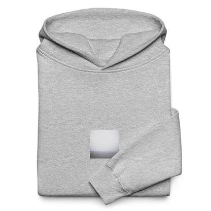 Minimalist streetwear style oversized hoodie in athletic heather featuring the 'Ocean Horizon (B&W)' photo art on the front. / モードストリート系オーバーサイズフーディー（アスレチックヘザー）フロントに「オーシャンホライズン (モノクロ)」のフォトアートを配したデザイン。