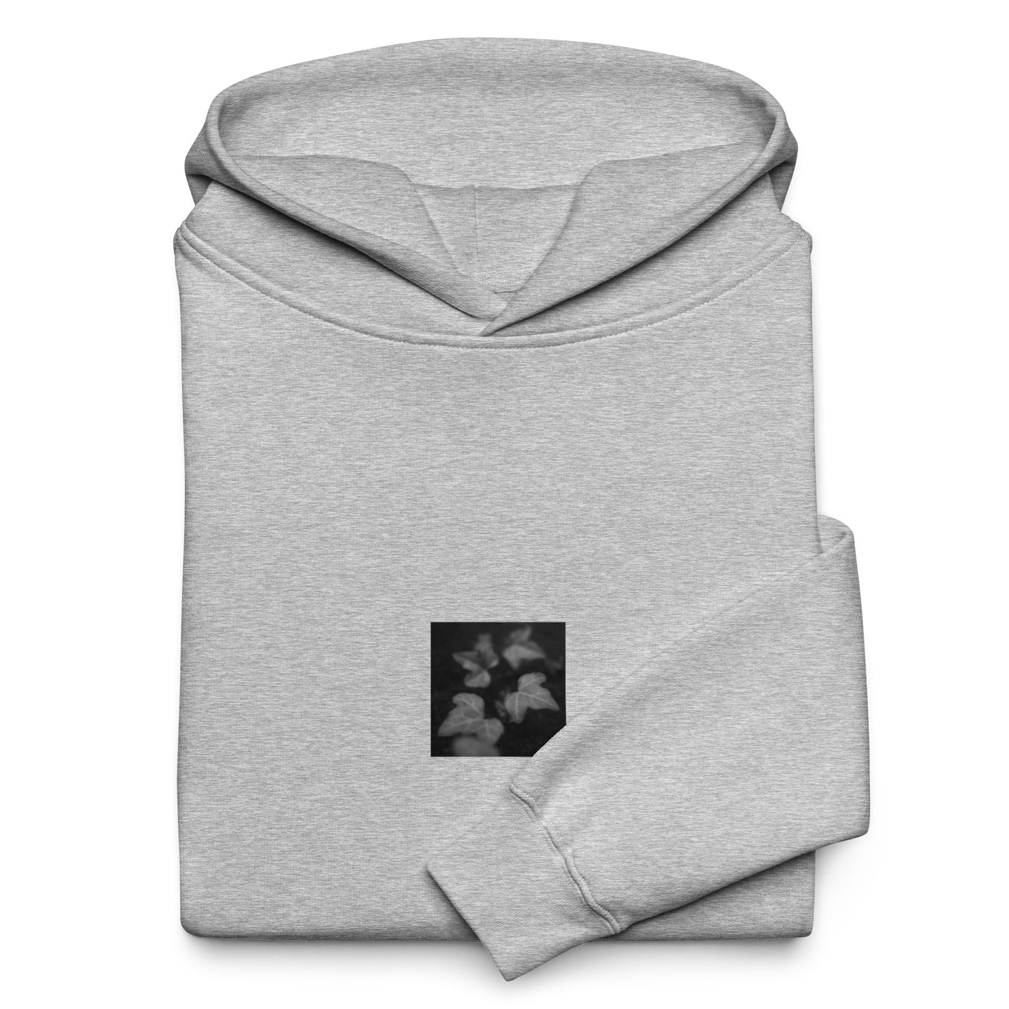 ivy B&W botanical art oversized hoodie in athletic heather grey, front view