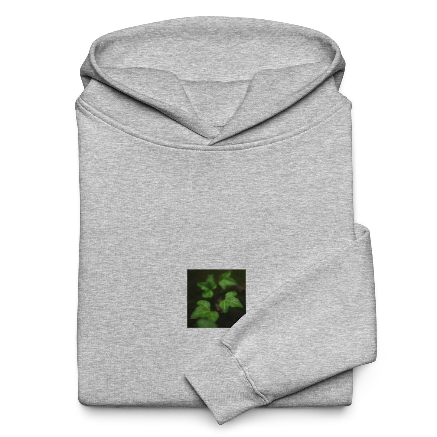 Minimalist streetwear style oversized hoodie in athletic heather featuring the 'ivy' photo art on the front. / モードストリート系オーバーサイズフーディー（アスレチックヘザー）フロントに「アイビー」のフォトアートを配したデザイン。