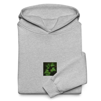 Minimalist streetwear style oversized hoodie in athletic heather featuring the 'ivy' photo art on the front. / モードストリート系オーバーサイズフーディー（アスレチックヘザー）フロントに「アイビー」のフォトアートを配したデザイン。