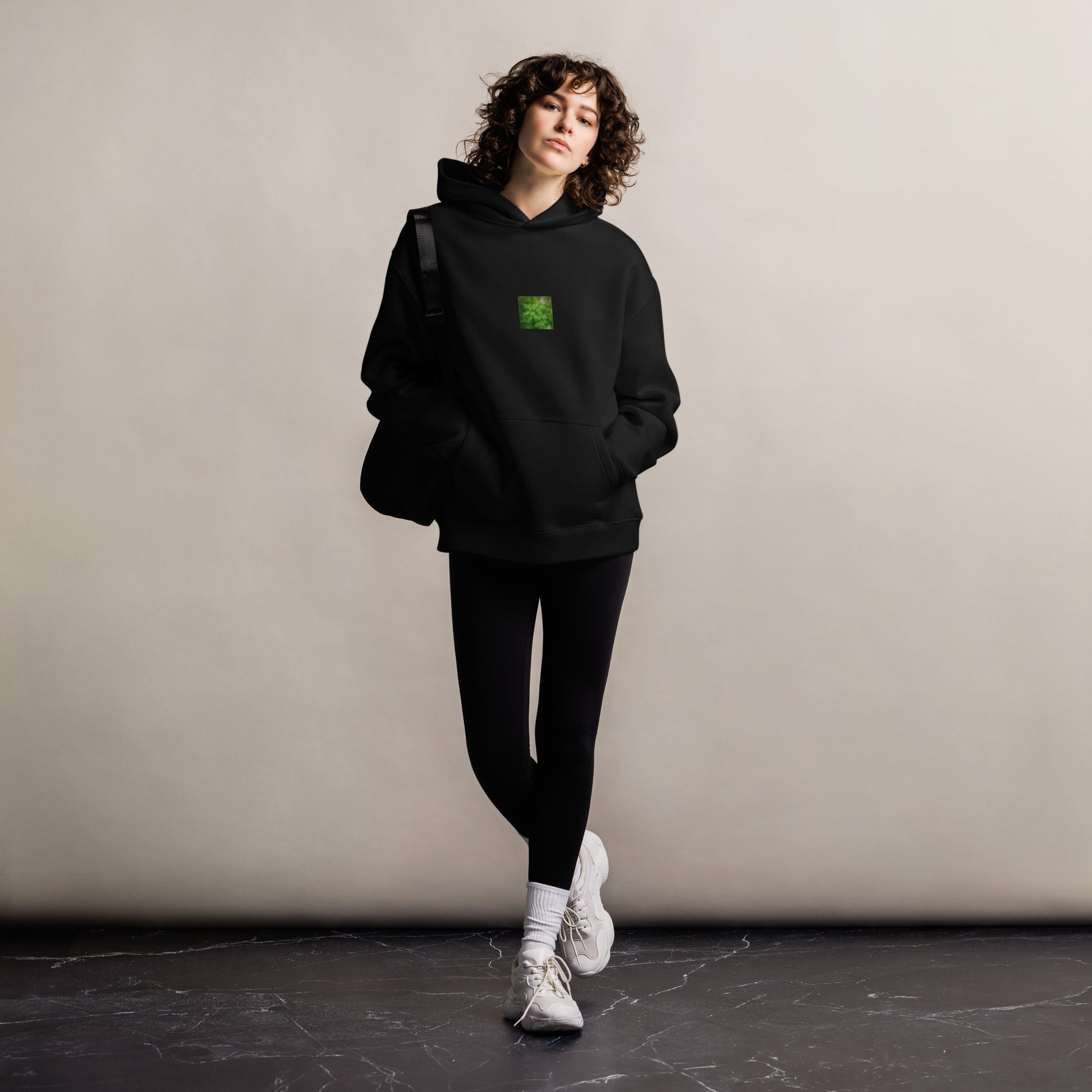 Botanical Plant Art – Unisex Oversized Hoodie, Black, Front View
