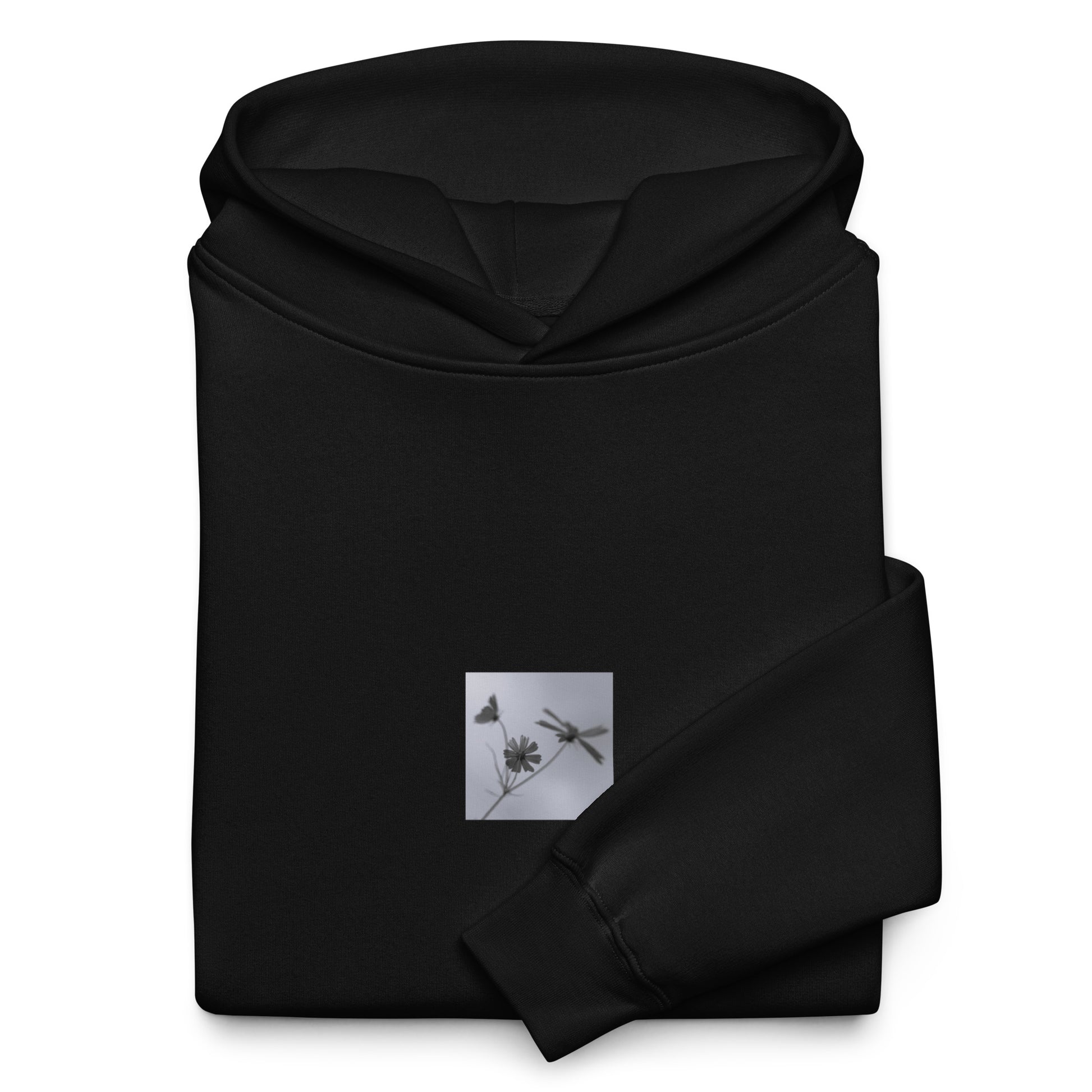 Three Cosmos Flowers Botanical B&W Art – Unisex Oversized Hoodie, Black, Front View