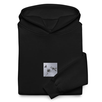 Three Cosmos Flowers Botanical B&W Art – Unisex Oversized Hoodie, Black, Front View